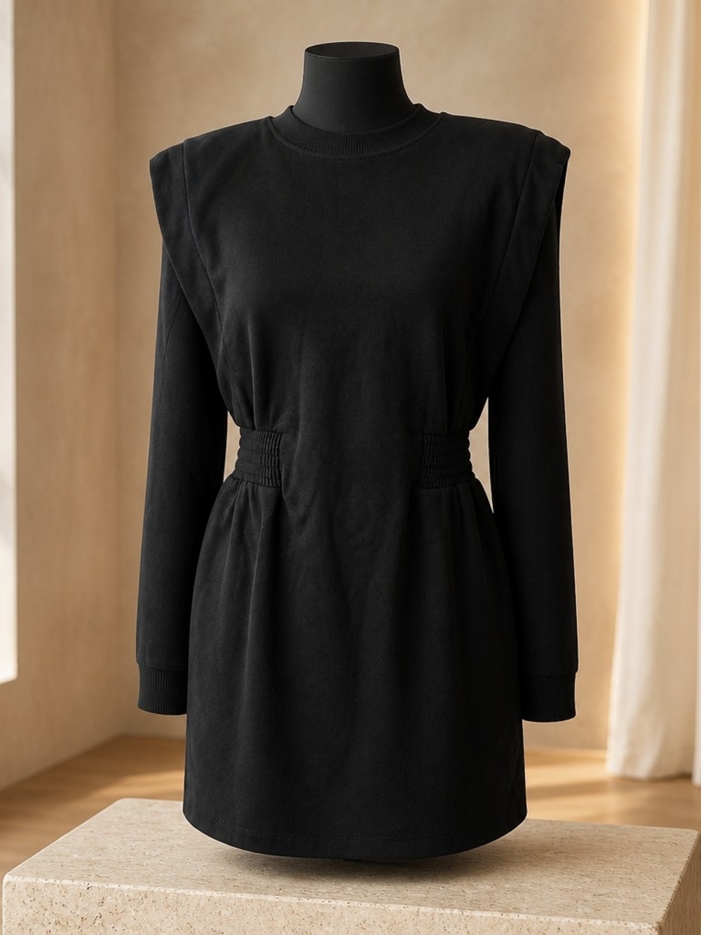 Zara Shoulder Pad Dress Graphic Weekend Text Black Size L Cotton
